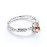 Limited Time Sale: 1.50 Carat Pear Cut Morganite and Diamond Halo Engagement Ring on Gold