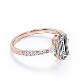 Classic Pave Pinched Shank 0.9 carat Hexagon Moissanite and Diamond Engagement Ring in White gold