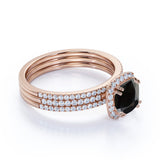 Unique 2 Carat Princess cut Lab Black Diamond Trio Wedding Ring Set in Rose Gold for Her