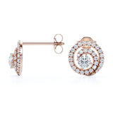 Circle Scallop Setting 1.25 Carat Round Certified Moissanite and Diamond Claw Set Stud Earrings in Black Gold