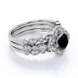 Unique antique 2 Carat Lab Black Diamond Trio Wedding Ring Set for Women in White Gold
