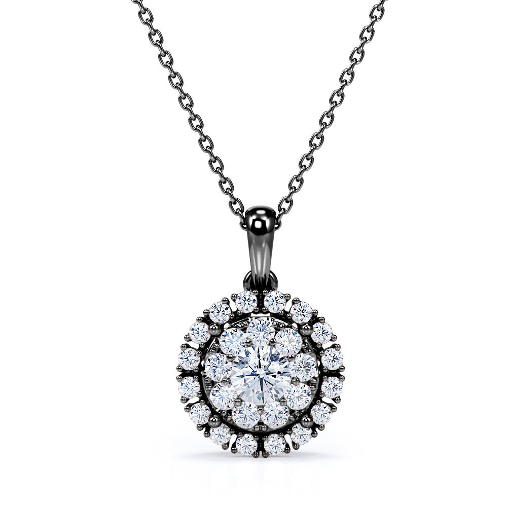 Falling Snow 0.75 carat Round Moissanite and Diamond Pendant Necklace in 18k White gold Over Silver