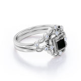 Antique Artdeco 1.25 Princess cut Lab Black Diamond Wedding Bridal Set in Rose Gold