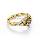 Curved 0.95 Ct Round Salt and Pepper Diamond Wedding Bridal Set