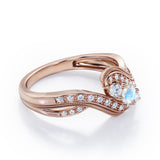 Double Milgrain Curve Infinity 0.7 carat Round Moonstone and Moissanites Engagement Ring in rose Gold