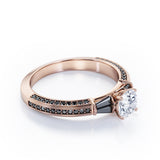 Triple Pave Channel -1.35 TCW Round Shaped Moissanite with Lab Created Black Diamond - 5 Stone Engagement Ring in Rose Gold