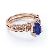 Unique 1.5 Carat Princess Cut Natural Blue Sapphire and Moissanite Bridal Wedding Ring Set with Engagement Ring and Wedding Band in 18k Gold Over Silver