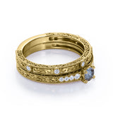 Art Deco 0.55 Ct Round Salt and Pepper Diamond Wedding Ring Set