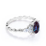 1.35 Carat Oval Cut Lab Created Alexandrite And Diamond Seven Stone Engagement Ring In White Gold