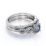 0.85 Ct Round Cut Salt and Pepper Diamond Twisted Wedding Ring Set