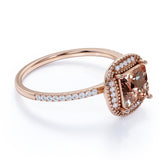 Limited Time Sale: 1.25 Carat Peach Pink Morganite (princess cut Morganite) and Diamond Engagement Ring