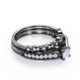 Vintage-inspired 1 carat Cushion Cut Moissanite and Diamond Wedding Set in White Gold - Anniversary Gift