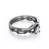 Infinity Branch Design 0.6 CT TDW Round Cut Natural Diamond Pave Wedding Ring Sets