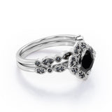 1.75 ct Round Lab Black Diamond Milgrain Floral Bridal Set