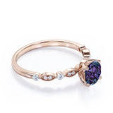 Four Prong 1.25 Carat Round Cut Lab Created Alexandrite And Diamond Modern Art Deco Engagement Ring In White Gold