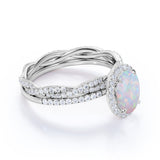 Halo 1.75 Ct Oval Cut Lab Created Opal Wedding Ring Set