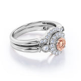 1.5 Carat Round Cut Peach Morganite and Diamond Bridal Ring Set in 10k White Gold Stunning Ring