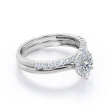 Beaded 0.60 Carat TDW Brilliant Round Cut Diamond Halo Antique Wedding Ring Set In White Gold