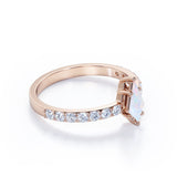 Geometric 1.25 carat Kite Shaped Precious Fire Opal And Diamond Six Prong Half Eternity Engagement Ring In Black Gold