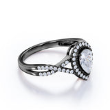 Infinity Style 1.50 Carat Teardrop Shape Moissanite and Diamond Halo Engagement Ring in White Gold