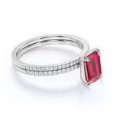 Perfect 1.25 Carat Lab Ruby and Diamond Bridal Ring Set in White Gold