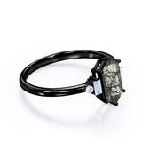 1.15 ct Hexagon Black Rutilated Quartz Five Stone Engagement Ring