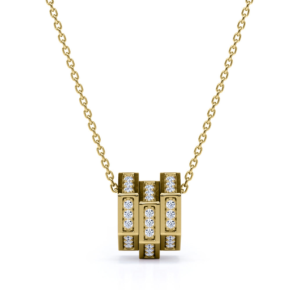 Trilogy Stacked Hexagon 0.3 carat Round Diamond/ Moissanite Pendant Necklace in 18k Black Gold Over Silver