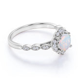 Bestselling 1.75 Carat Round Starburst Fire Opal and Diamond Antique Art Deco Engagement Ring in Rose Gold