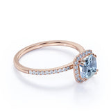 Pave 1.25 ct Cushion Aquamarine Halo Engagement Ring