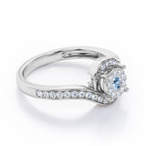 Wrapped Round 0.65 carat Round Aquamarine and Moissanites Bypass Engagement Ring in White Gold