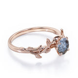 Solitaire 0.50 Carat Round Cut Genuine Icy Dark Grey Salt and Pepper Diamond Nature Inspired Engagement Ring In White Gold.