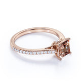 Halo 1.50 Carat emerald cut Morganite and Diamond Engagement Ring in Rose Gold