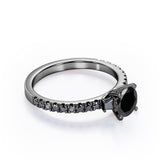 Milgrain Prong Cathedral - 0.75 TCW Round Brilliant Cut Lab Created Black Diamond - Pave Engagement Ring in White Gold