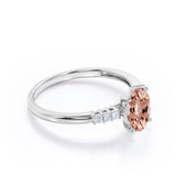 1.50 Carat oval cut Morganite and Diamond Engagement Ring in 10k White Gold