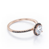4-Prong Halo 1.5 TCW Round Shape Moissanite with Lab Created Black Diamond Pave-Style Engagement Ring in White Gold