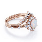 Vintage 1.40 Ct Round Cut Lab Created Opal Bridal Set