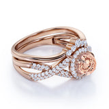 1.75 ct Round Morganite Crown Halo Wedding Set