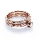 Vintage 1 ct TDW Round Cut Real Diamond Bridal Set in 10k Rose Gold