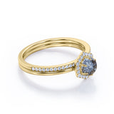 Hexagon 1.25 Ct Round Salt and Pepper Diamond Wedding Ring Set