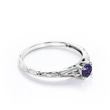 Art Deco 1 Carat Round Cut Lab Created Alexandrite And Diamond Vintage Filigree Solitaire Engagement Ring In White Gold