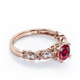 Decorative Basket Prong 0.5 carat Round Lab Ruby and Diamond Nature-Inspired Ring in Rose Gold