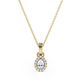 Floating Halo 0.5 CT TDW Teardrop White Diamond Bezel Set Pendant Necklace in Black Gold