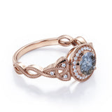 Milgrain Halo 0.70 Carat Translucent Salt and Pepper Diamond Twisted Infinity Engagement Ring In White Gold