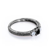 1 ct Round Lab Black Diamond Three Stone Engagement Ring