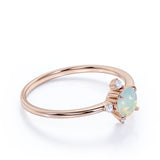 Limited Time Sale 1.45 Carat Round Cut Ethiopian Opal and 5 Stone Diamond Vintage Engagement Ring in White Gold