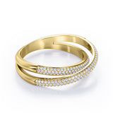 Crossover Double-Strand 0.25 TCW Round Shape Diamond Micro Pave Stackable Ring in 10K White Gold