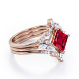 Double Crown 1.25 ct Princess Lab-Created Ruby Trio Bridal Set