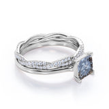 Eternity 1 Ct Square Salt and Pepper Diamond Wedding Ring Set