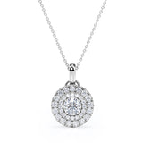 Circle Double Halo 0.6 CT TDW Round Cut Natural Diamond Stud Pendant Necklace in Yellow Gold