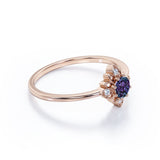 Floral Design 1.05 Carat Round Cut Lab Created Alexandrite And Diamond Nature Inspired Engagement Ring In White Gold